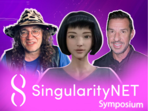 Promotional graphic for SingularityNET Symposium featuring Bill Inman alongside Ai pioneers